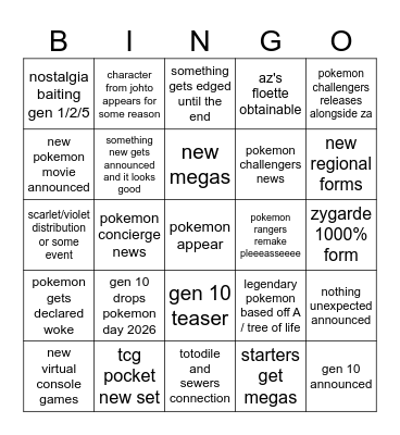 pokemon presents july 25 Bingo Card