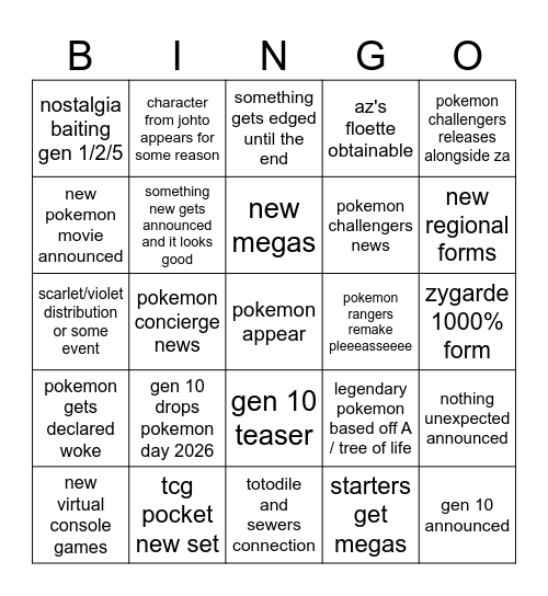 pokemon presents july 25 Bingo Card