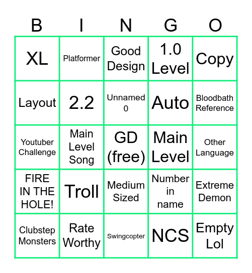Geometry Das Recent Tab Bingo Card
