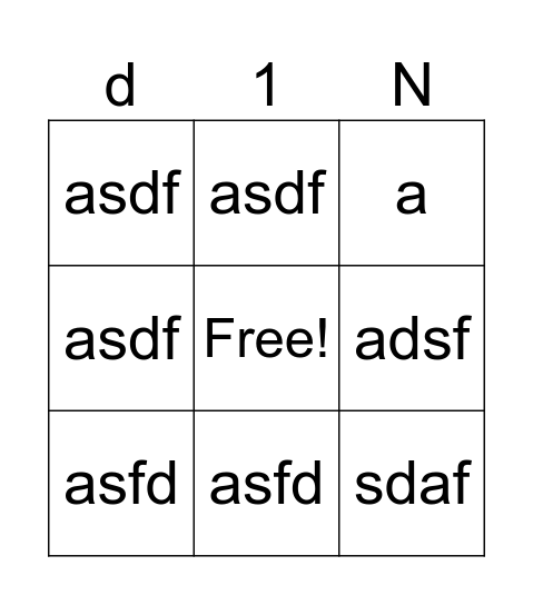 asdf Bingo Card