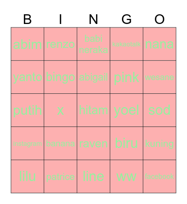 punya banana Bingo Card