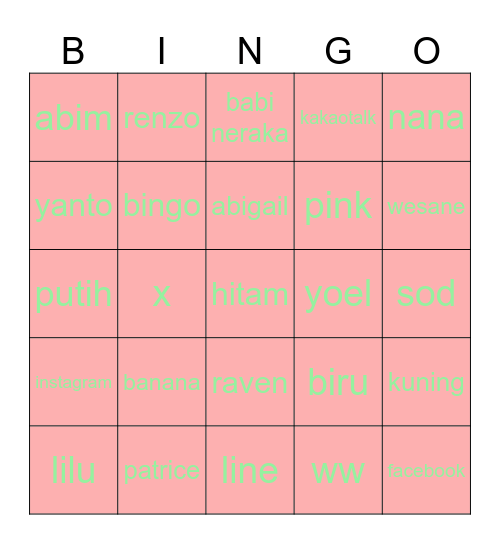 punya banana Bingo Card