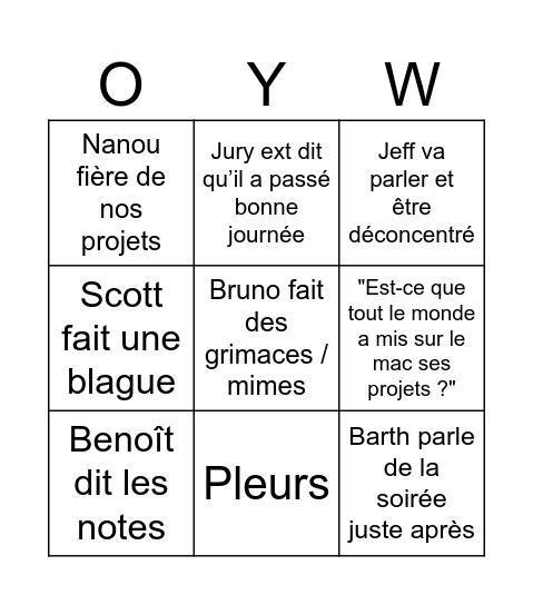 Jury Bingo Card