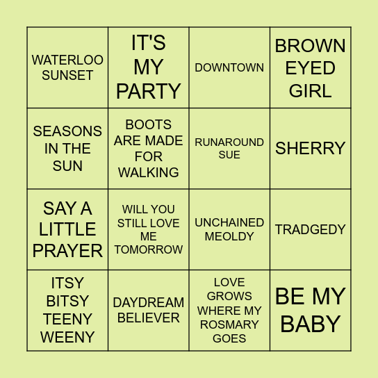 60's BINGO Card