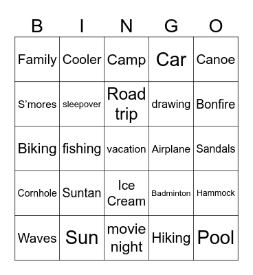 Summer Vacation Bingo Card