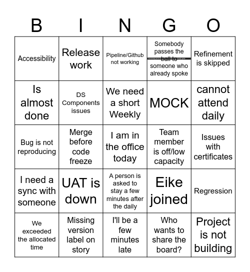 Pink Daily Stand-up Bingo Card