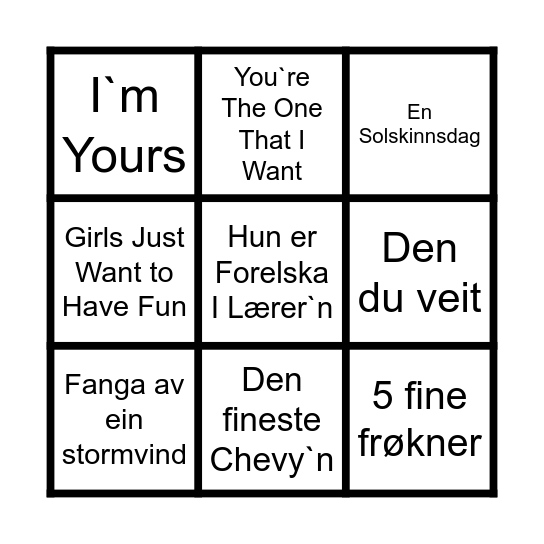 Blåtur Allsang Bingo Card