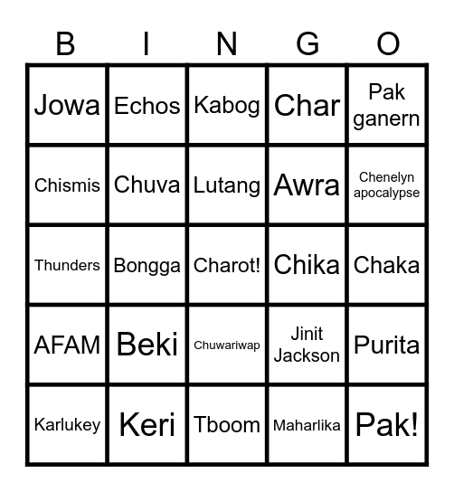 Beki Bingo Card