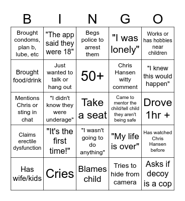 Takedown Bingo Card