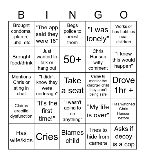 Takedown Bingo Card