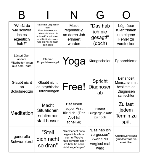Sozialarbeiter Bingo Card