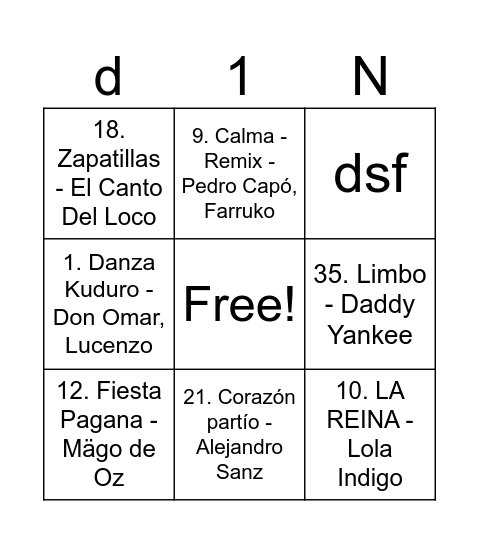asdf Bingo Card