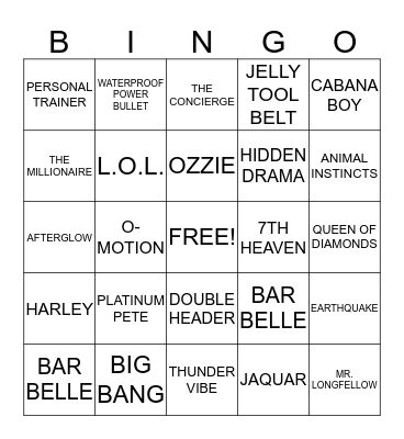 Pure Romance Bingo Card