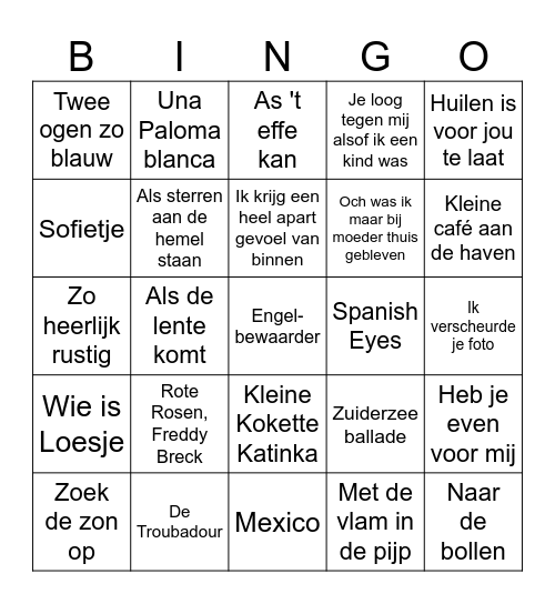 Liedjes Bingo Card