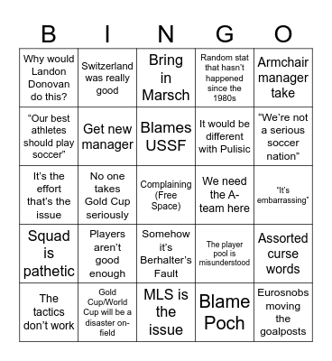 USMNT Bingo Card
