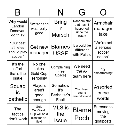 USMNT Bingo Card