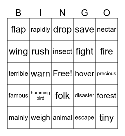 Lesson 4 Bingo Card