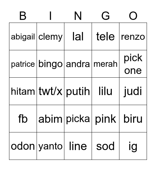 AUDI Bingo Card