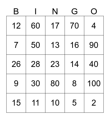 Los Numeros Bingo Card