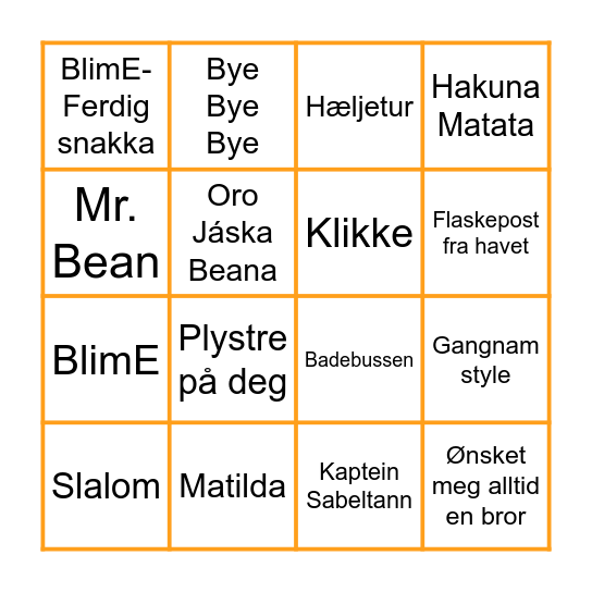 MUSIKKBINGO 1B Bingo Card
