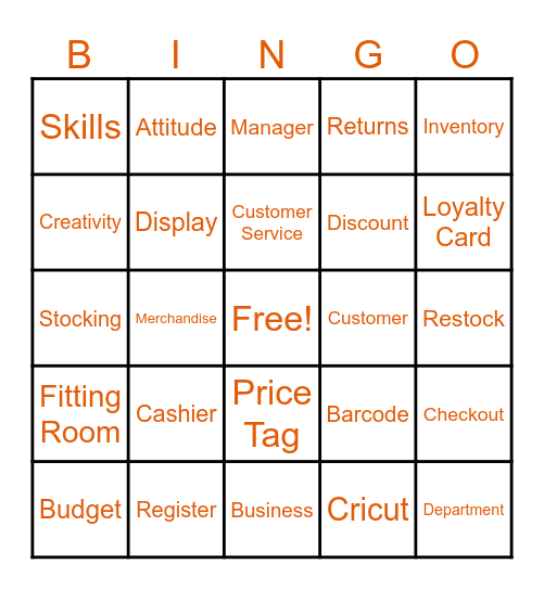 Retail Bingo Card
