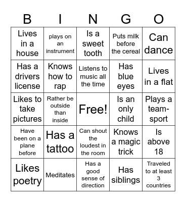 Cultural Bingo Card
