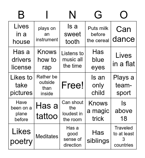 Cultural Bingo Card