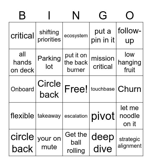 Corporate Slang Bingo Card