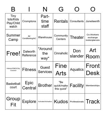 Staff Meeting Bingo Card