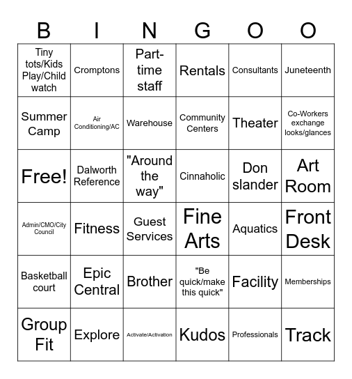 Staff Meeting Bingo Card