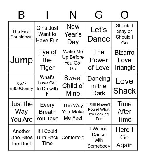 Loving the 80s Bingo Card