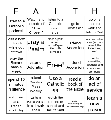 Summer Catholic BINGO Card
