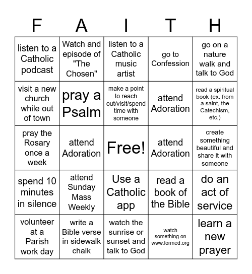 Summer Catholic BINGO Card
