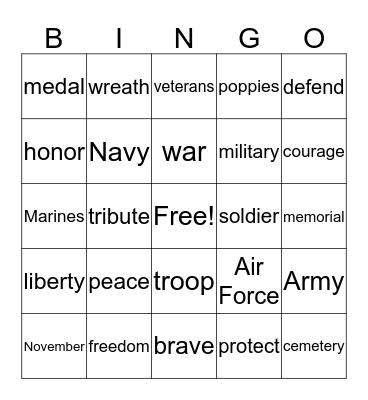 VETERANS DAY BINGO Card