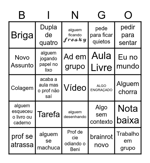 bingo da escola Bingo Card