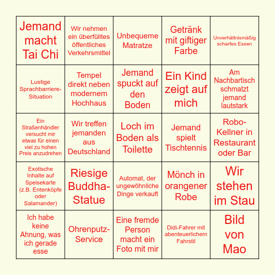 🇨🇳 China Bingo 🇨🇳 Bingo Card