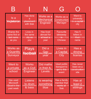 Sisk Graduate Bingo Card