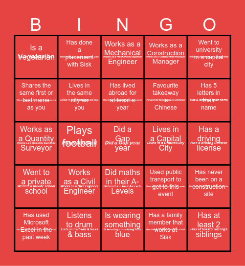 Sisk Graduate Bingo Card