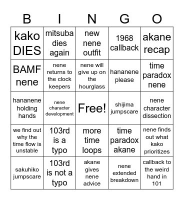 tbhk chapter 127 Bingo Card