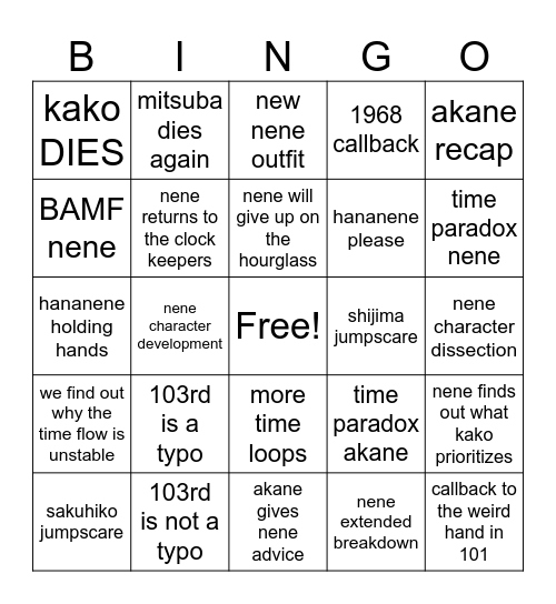 tbhk chapter 127 Bingo Card