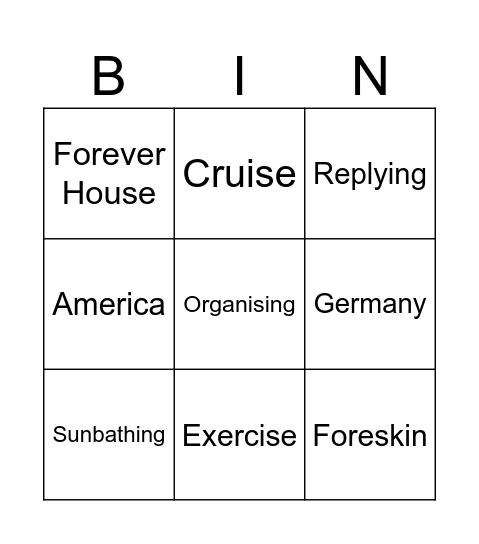 Jordie Bingo Card