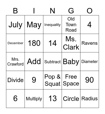 BINGO !!! Bingo Card