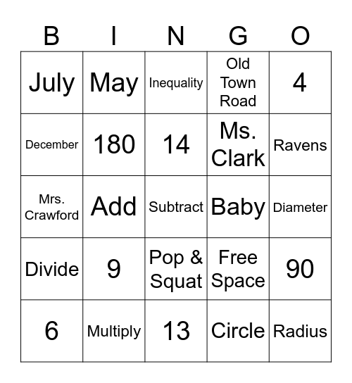 BINGO !!! Bingo Card