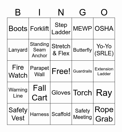 Roof Services Safety Bingo 2025 Bingo Card