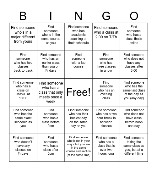 Schedule Bingo Card