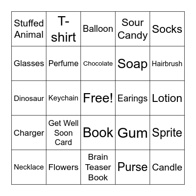 Gift Shop Bingo Card