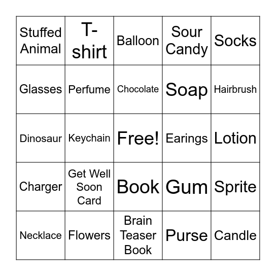 Gift Shop Bingo Card