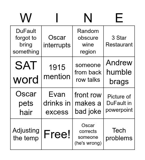 La Somm Bingo Card