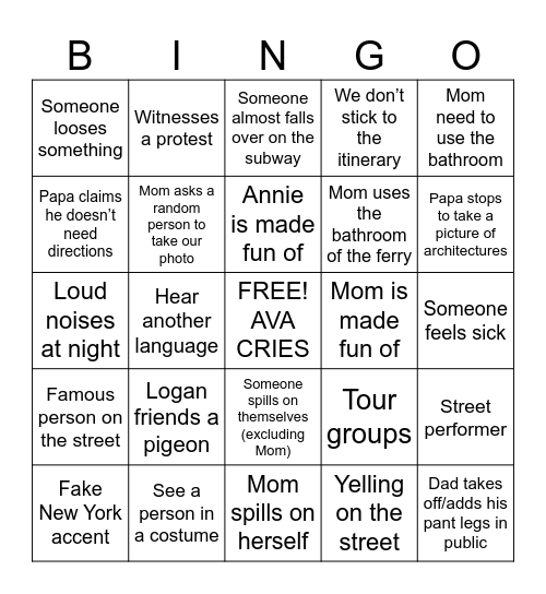 New York Bingo Card