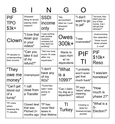 Tax Advisor BINGO Card